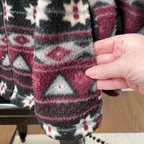 Vintage Haband Burgundy Grey Aztec Southwest Blanket Print Fleece Jacket L - Picture 5 of 6